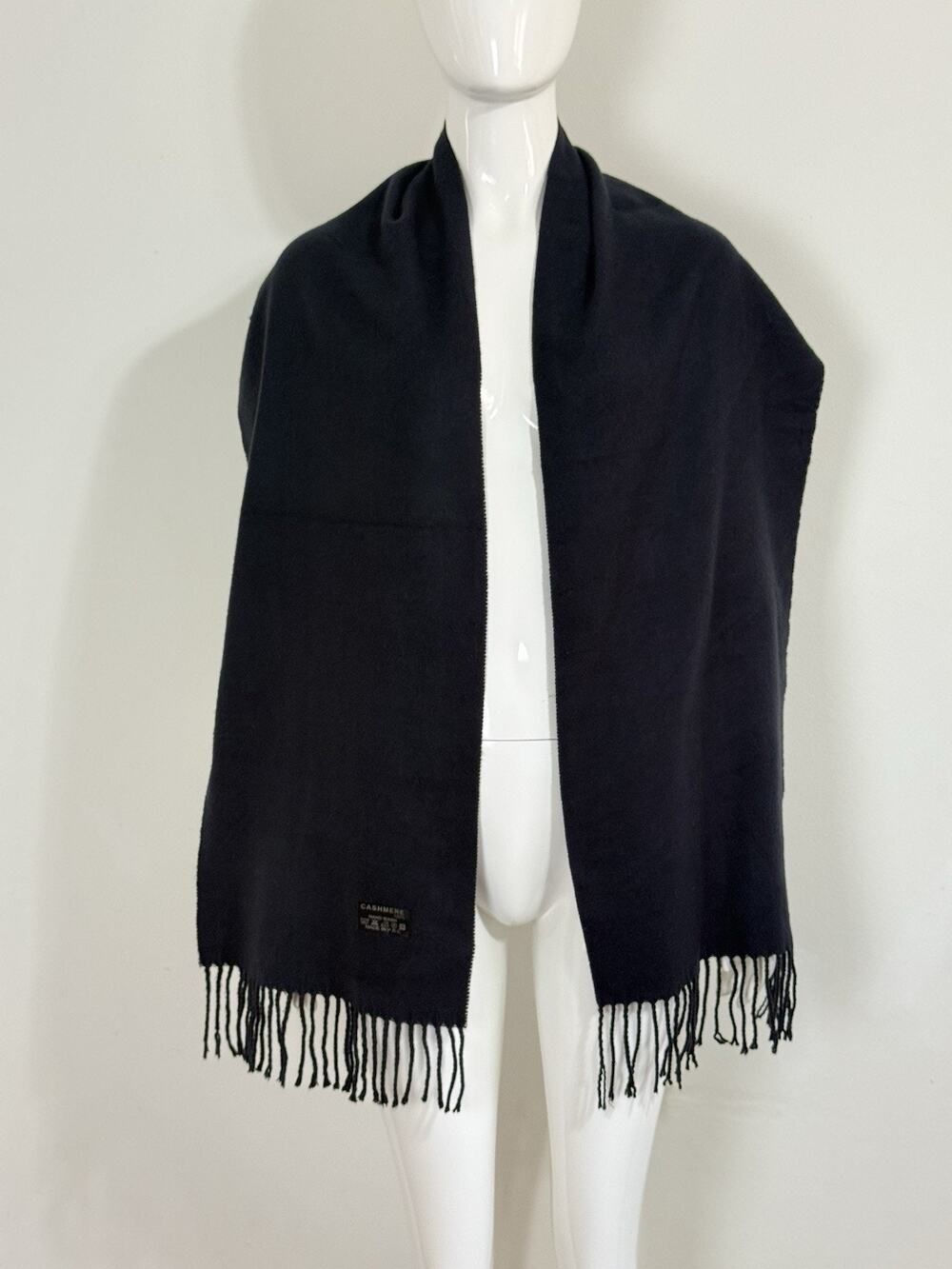 100% Cashmere Black Scarf 12x67 Solid Soft Warm Winter Fringed Shawl Wrap Unisex